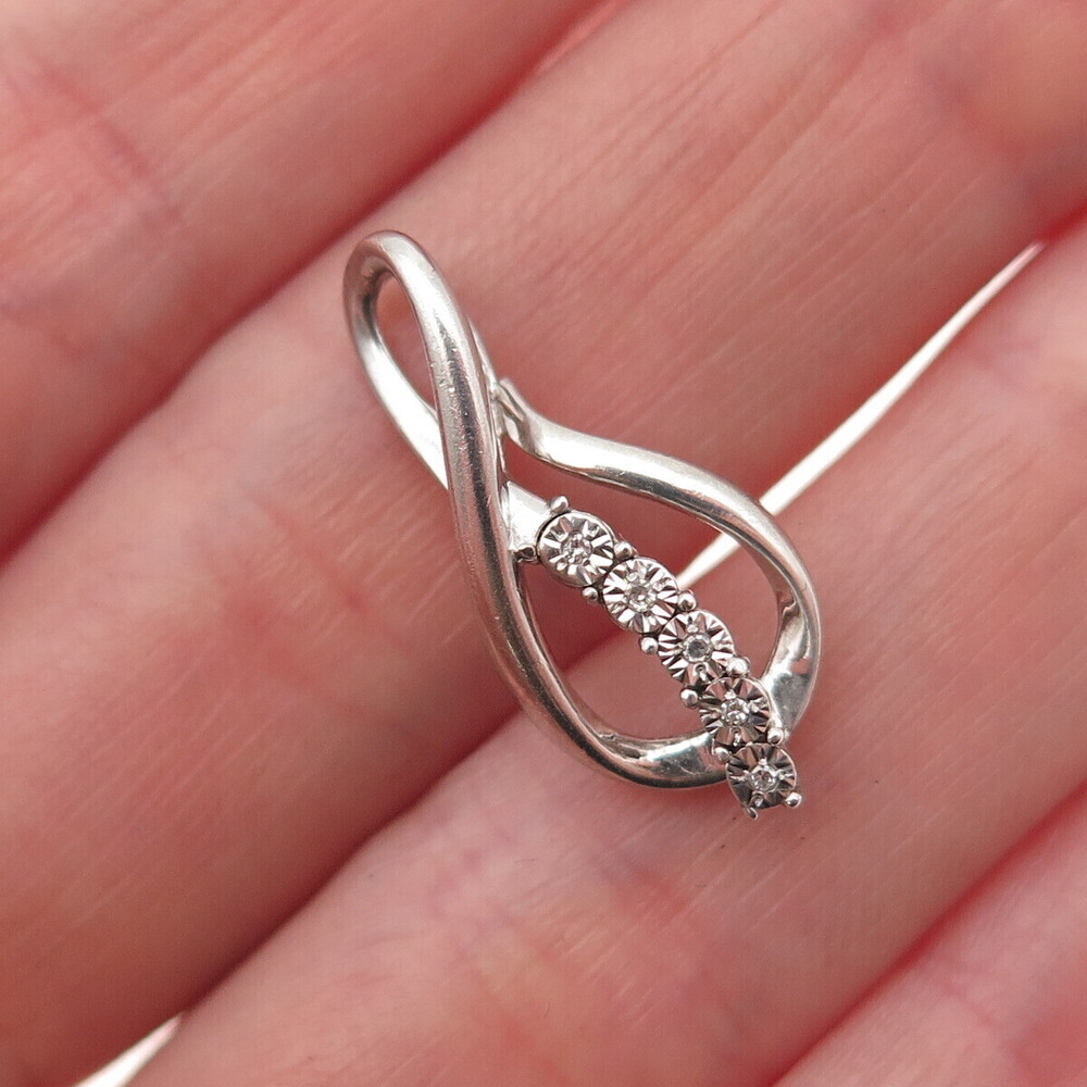 925 Sterling Silver Real Round-Cut Diamond Infinity Charm Pendant